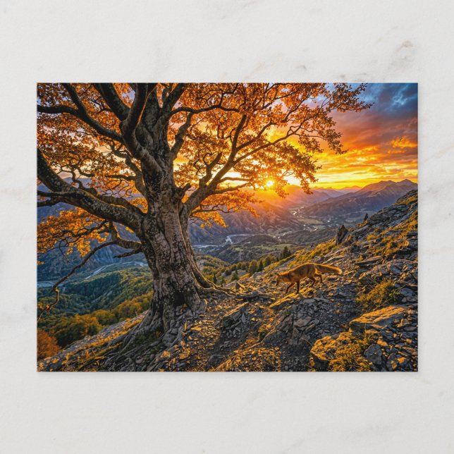Carte Postale Hêtre sur coteau avec renard (Devant)