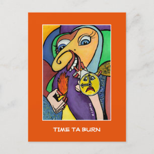 Carte Postale Heure de brûlure sur orange - Temps pièces