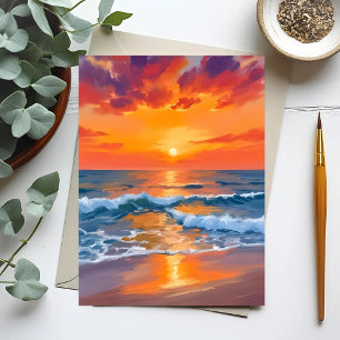 Carte Postale Heure d'or coucher de soleil Ocean Beach peinture