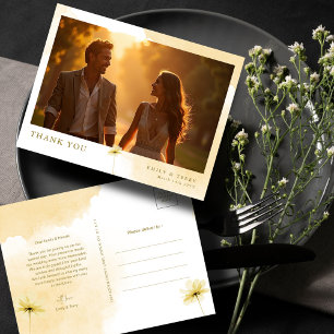 Carte Postale Heure dorée Grâce et photo de mariage floral Merci