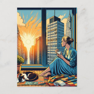 Carte Postale Heure du matin dans la ville   Une femme qui réflé