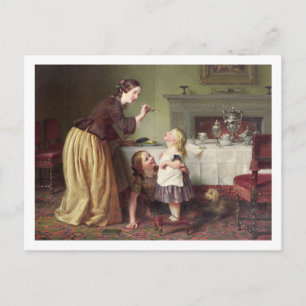 Carte Postale Heure du petit-déjeuner - Jeux du matin (huile sur