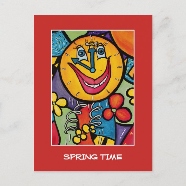 Carte Postale Heure du printemps en rouge - Pièces de temps (Devant)