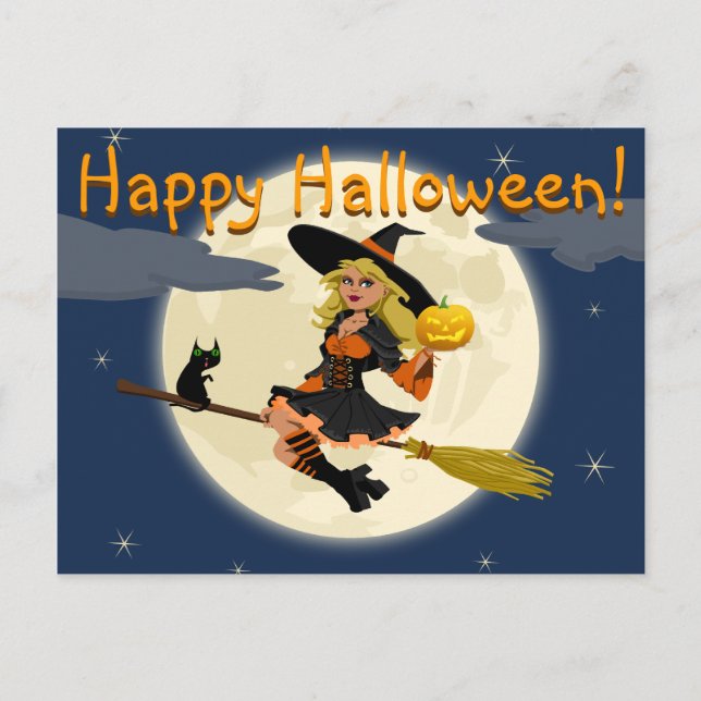 Carte postale heureuse de sorcière de Halloween (Devant)