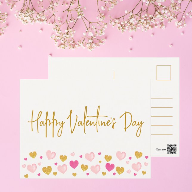 Carte Postale Heureuse Sainte-Valentin|Coeurs aquarelle (Simple, chic, and cute Valentine's Day postcard for personal and business purposes. Get yours now!)
