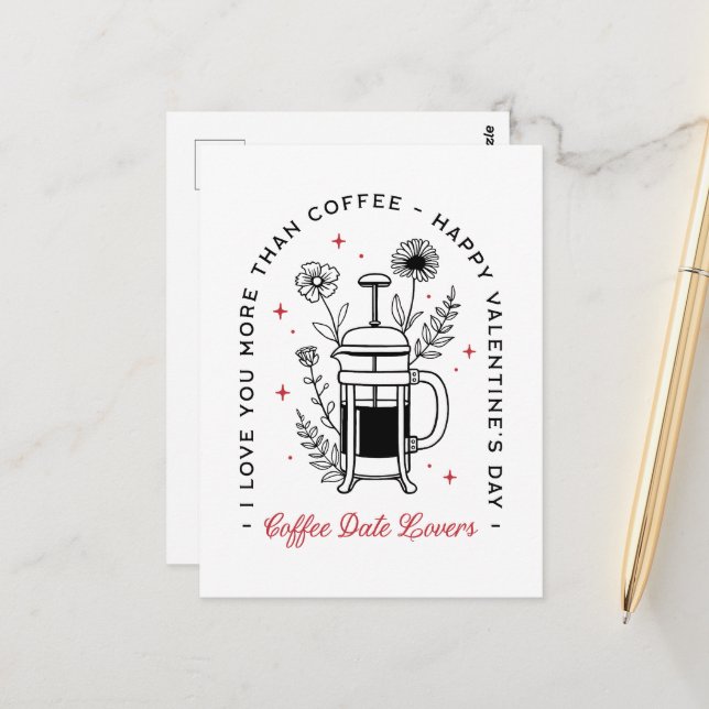 Carte Postale Heureuse Sainte-Valentin de café drôle rétro flora (Devant/Arrière en situation)