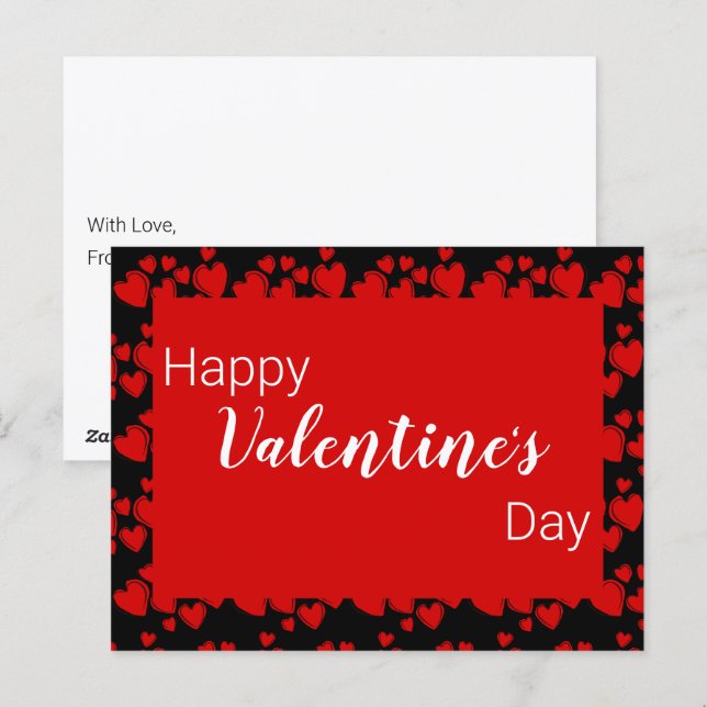 Carte Postale Heureuse Sainte-Valentin Noir et Rouge avec Coeurs (Devant / Derrière)