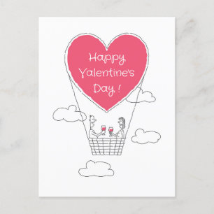Carte Postale Heureuse Sainte-Valentin Red Heart Balloon Couple