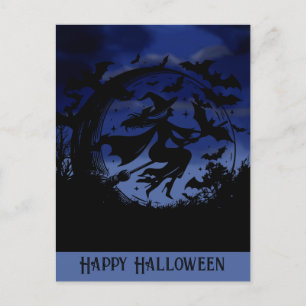 Carte Postale Heureuse sorcière volante Halloween