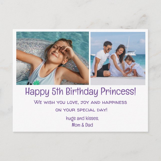 Carte Postale heureux 5e anniversaire, famille de deux photos (Devant)