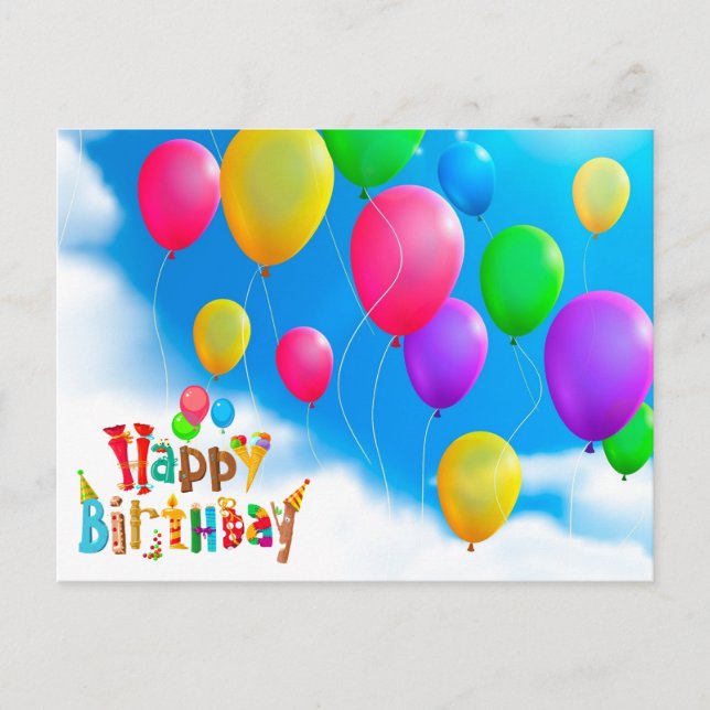 Carte Postale heureux anniversaire amour ballons arc-en-ciel (Devant)