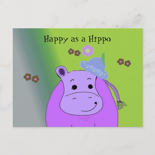 Carte Postale Heureux comme un Hippopotame - Hippopotame Violet (Devant)