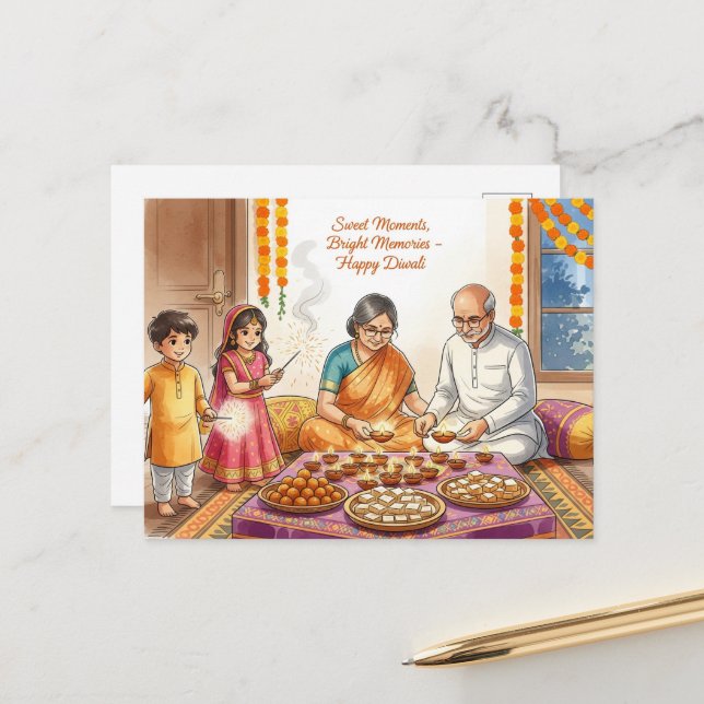 Carte Postale Heureux Diwali (Devant/Arrière en situation)
