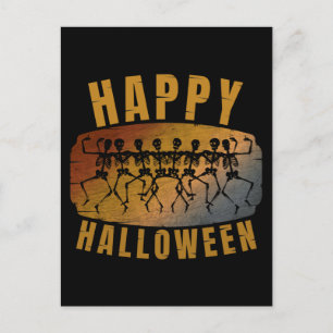 CARTE POSTALE HEUREUX HALLOWEEN DANSER SKELETON