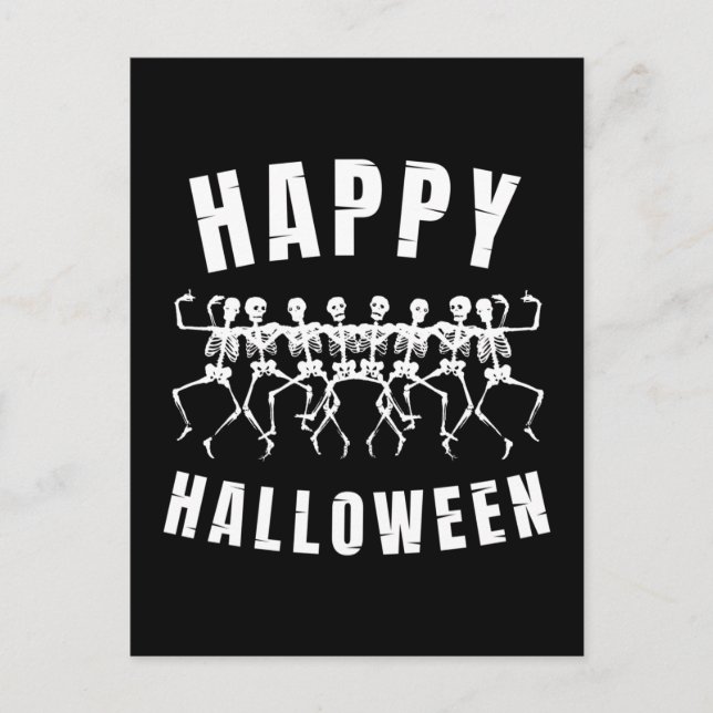 CARTE POSTALE HEUREUX HALLOWEEN DANSER SKELETONS (Devant)