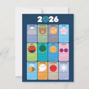 Carte Postale Heureux Nature Kawaii 2026 Calendrier