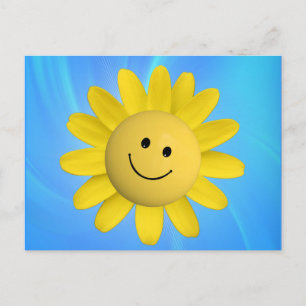 CARTE POSTALE HEUREUX SOLEIL FLEURS SMILIE VISAGE CARTOON GRAPHI