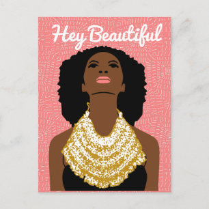 Carte Postale Hey belle femme noire avec un collier tribal