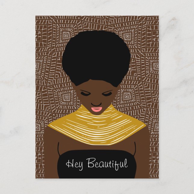 Carte Postale Hey belle femme noire avec un collier tribal (Devant)