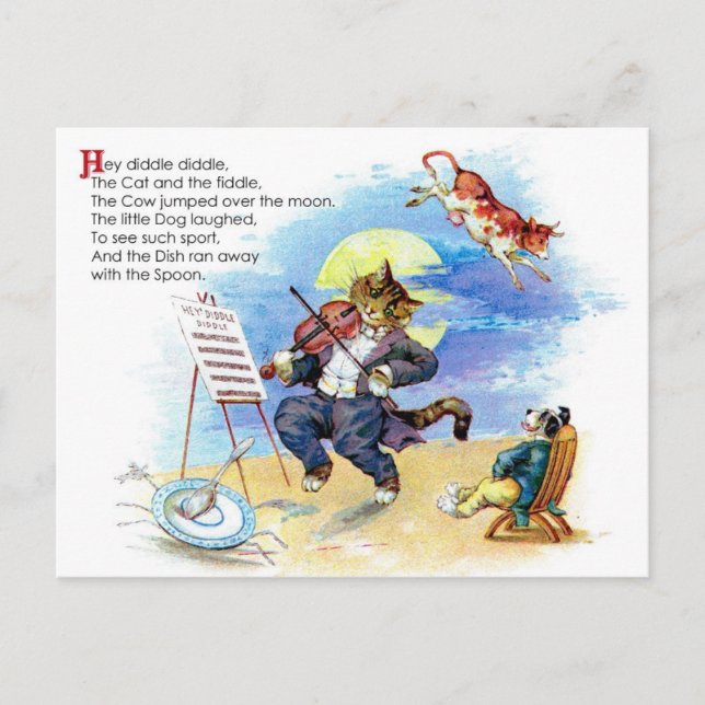 Carte Postale Hey Diddle Diddle Nursery Rhyme (Devant)