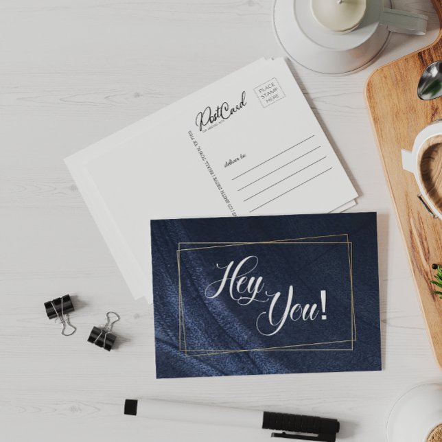 Carte Postale Hey You Blue Denim Gold Fun Dites Bonjour (Créateur téléchargé)