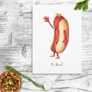 Carte Postale Hi There Minimalist Hot Dog with Mustard Cartoon