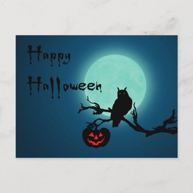 Carte Postale Hialloween Night Citrouille Owl (Devant)