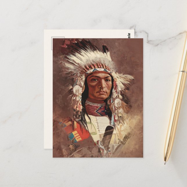 Carte Postale Hiawatha Amérindien Chef vide (Devant/Arrière en situation)