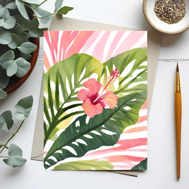 Carte Postale Hibiscus Beauté | Aquarelle de Fleur Tropicale (Créateur téléchargé)