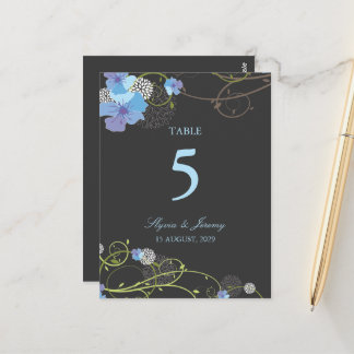 Carte Postale Hibiscus bleu hirondelles Mariage floral Numéro de