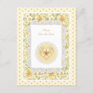 Carte Postale Hibiscus & dentelle JAUNE