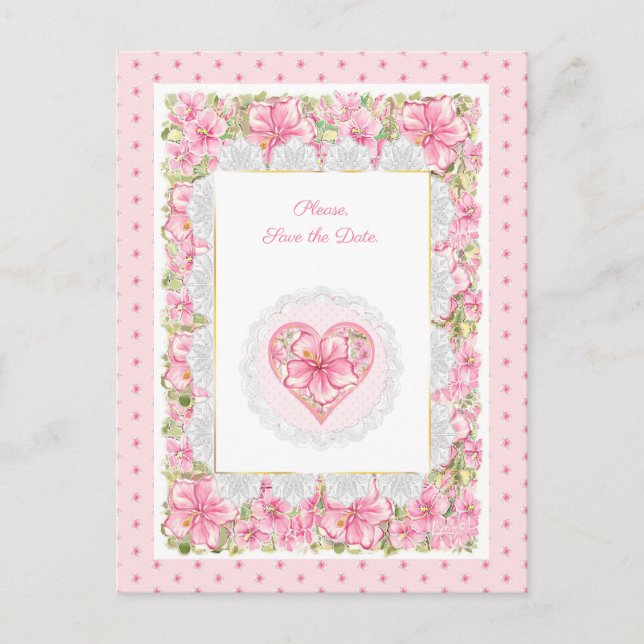 Carte Postale Hibiscus & dentelle PINK (Devant)