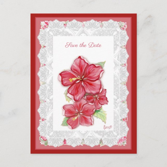 Carte Postale Hibiscus & dentelle RED (Devant)