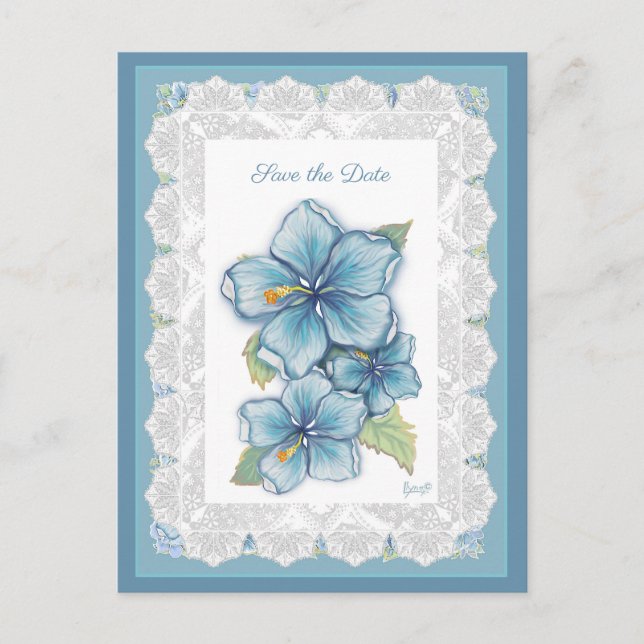 Carte Postale Hibiscus & dentelle TURQUOISE (Devant)