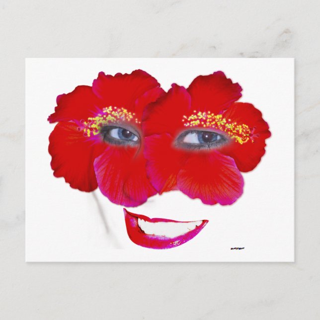 Carte Postale Hibiscus face avec sourire - Rouge (Devant)