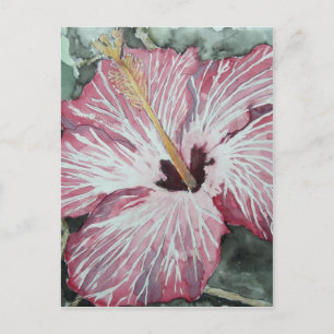 Carte Postale hibiscus fleurs aquarelle peinture art cadeau