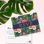 Carte Postale Hibiscus floral tropical Mariage de la marine RSVP<br><div class="desc">Cartes postales rsvp de mariage à thème hibiscus tropicaux.</div>