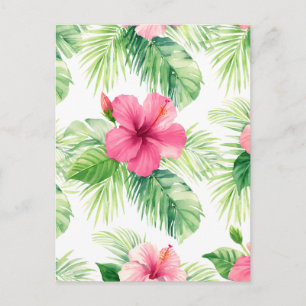Carte Postale Hibiscus rose tropical en aquarelle
