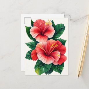 Carte Postale Hibiscus rouge clair tropical Hawaïen