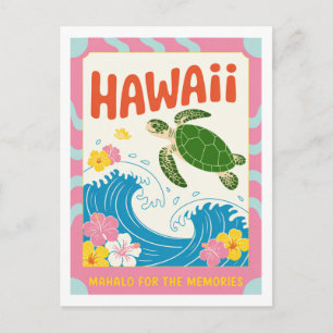 Carte Postale Hibiscus Tortue de Mer Vintage Hawaii USA Mahalo