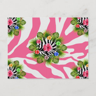 Carte Postale Hibiscus tropical et rayures exotiques de zèbre ro