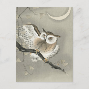 Carte Postale Hibou à longues oreilles en ginkgo -Ohara Koson -A