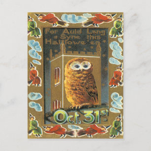 Carte Postale Hibou Auld Lang Syne Sorcière Volante Halloween
