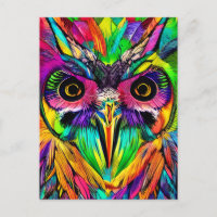 Hibou avec des plumes colorées Art IA ironique