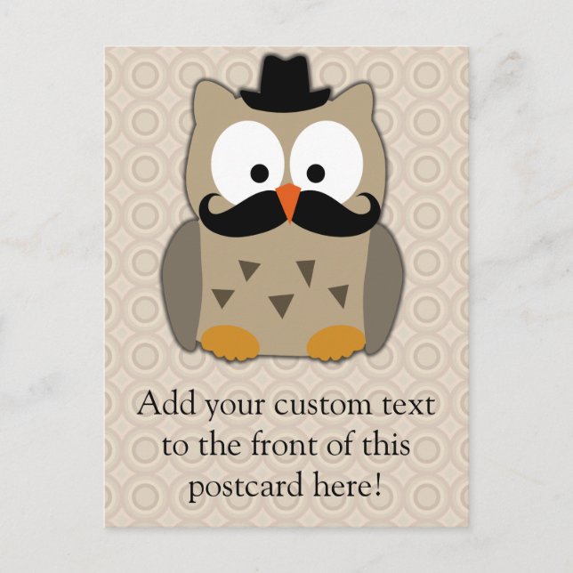 Carte Postale Hibou avec Moustache et Casquette (Devant)