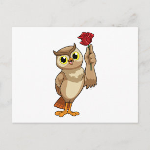 Carte Postale Hibou avec rose