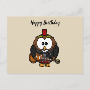 Carte Postale hibou blanc et brun jouant une guitare avec casque