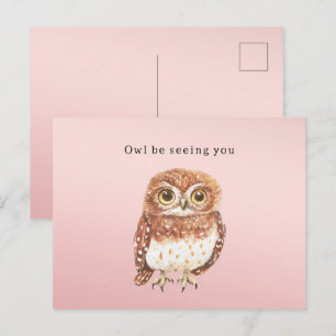 Carte Postale Hibou Brun Rose Blush Je Vous Verrai