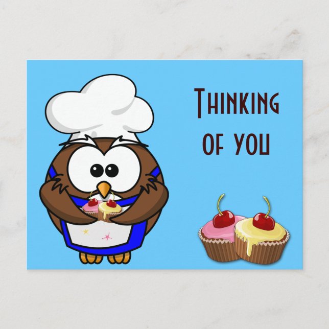 Carte Postale hibou cuisinier de cupcake (Devant)