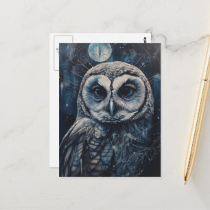 Carte Postale Hibou de neige de pleine lune d'hiver